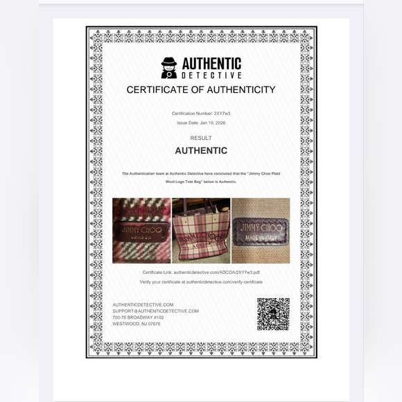 🔥Jimmy Choo Varenne Tote  in Burgundy Check Plaid Wool Logo Embroidery - Picture 10 of 10